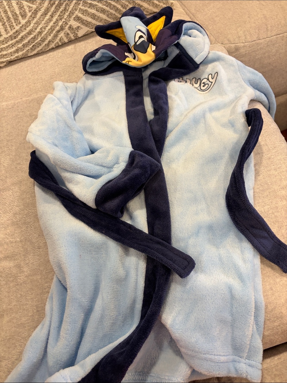Light Blue and Navy Kids Bluey Hooded Pajama Robe - Plush Cartoon Style - 6